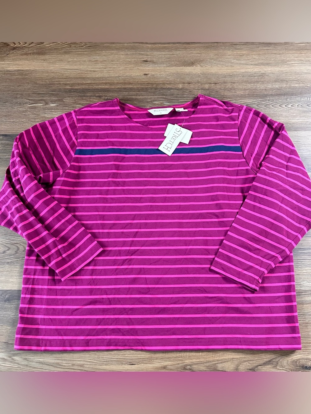Bechamel Long Sleeve Striped Shirt Pink Women Plus 3X Stretch Preppy Casual NWT